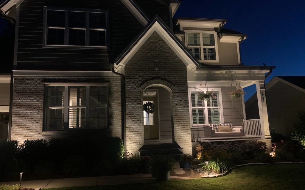 Gray house at night